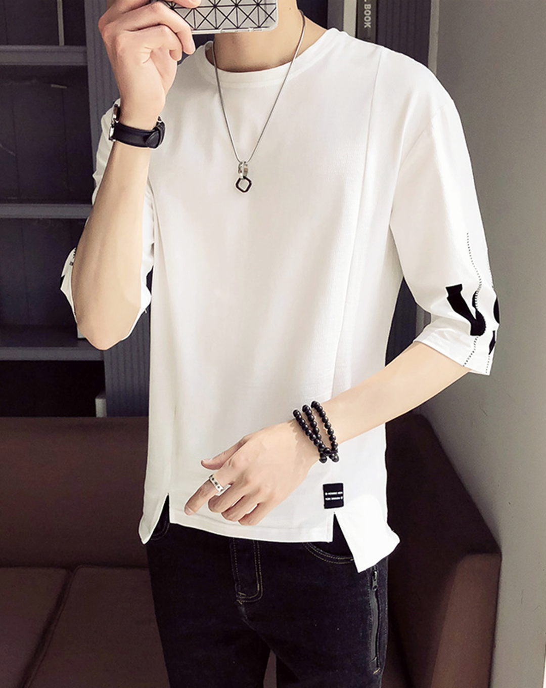 ♂Stitch Style and Logo Sleeve Shirt
