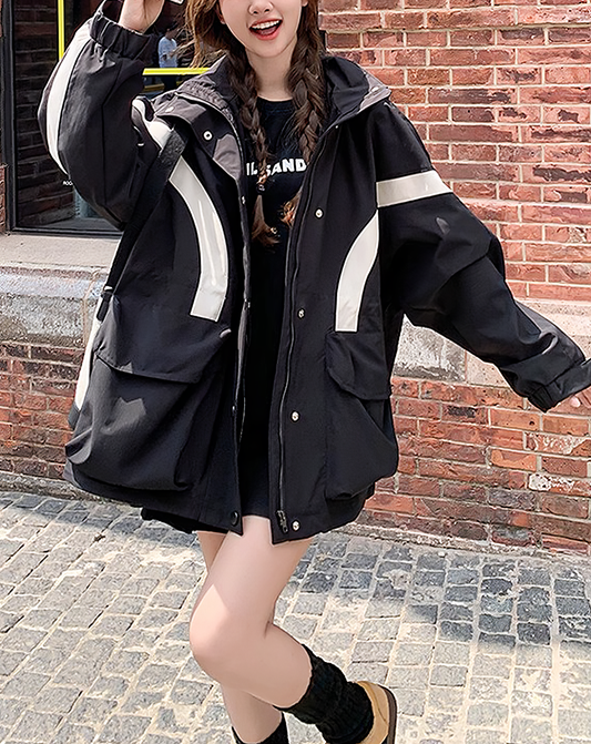 ♀Contrast Line Hooded Jacket