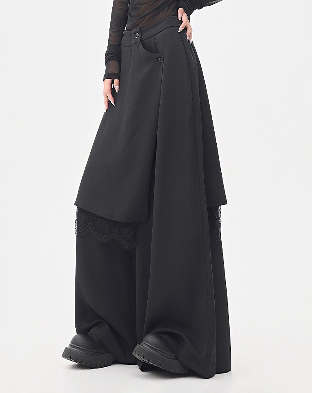 ♀Layered Wrap Wide Pants