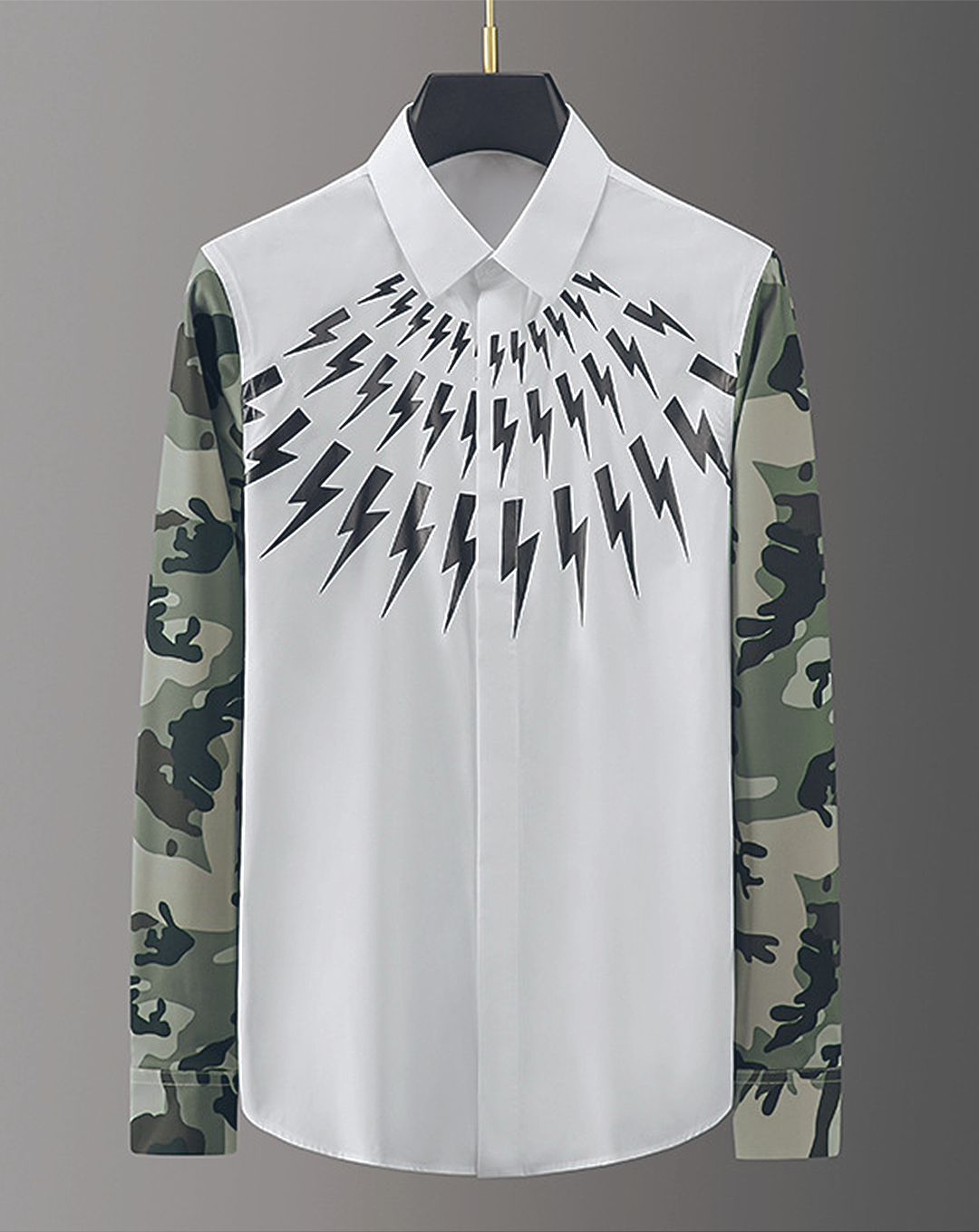♂Camo Print Sleeve Lightning Design Shirt