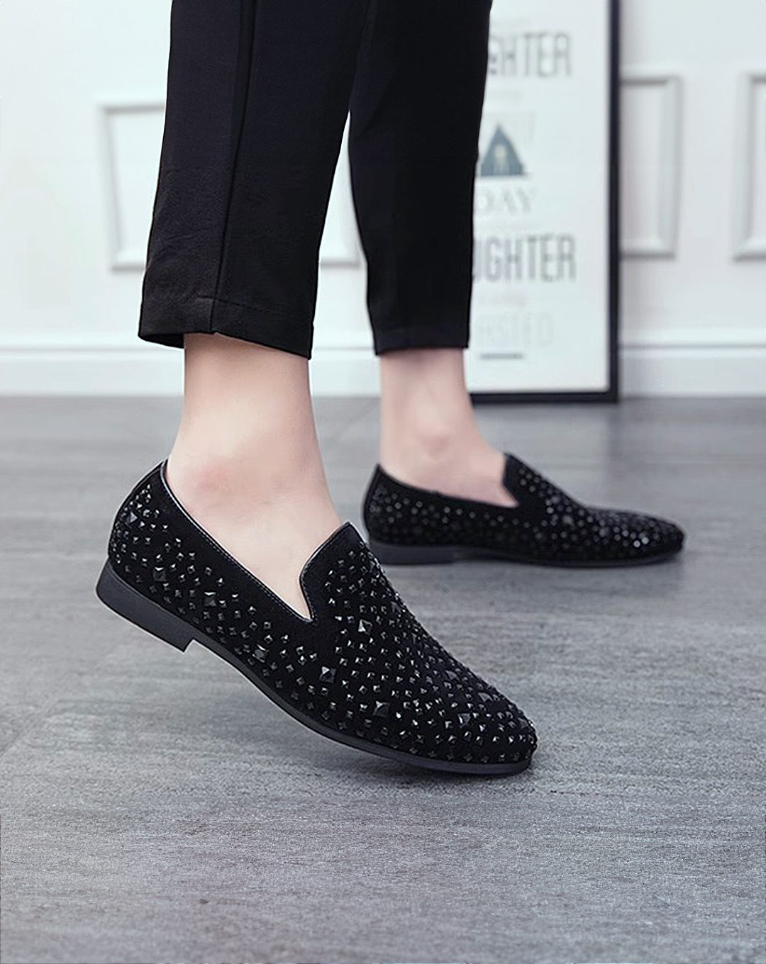 ♂Black Studded Loafers