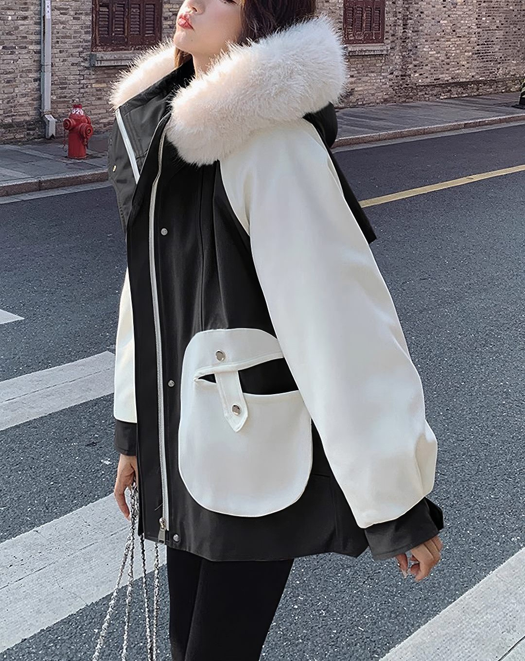 ♀Fur Collar Zip Jacket