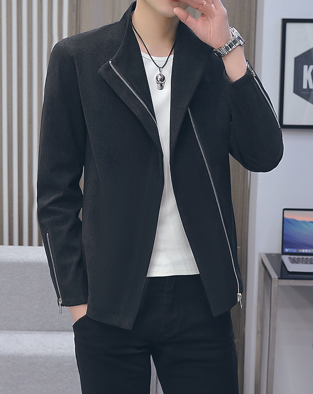 ♂Straight Zip Design Jacket
