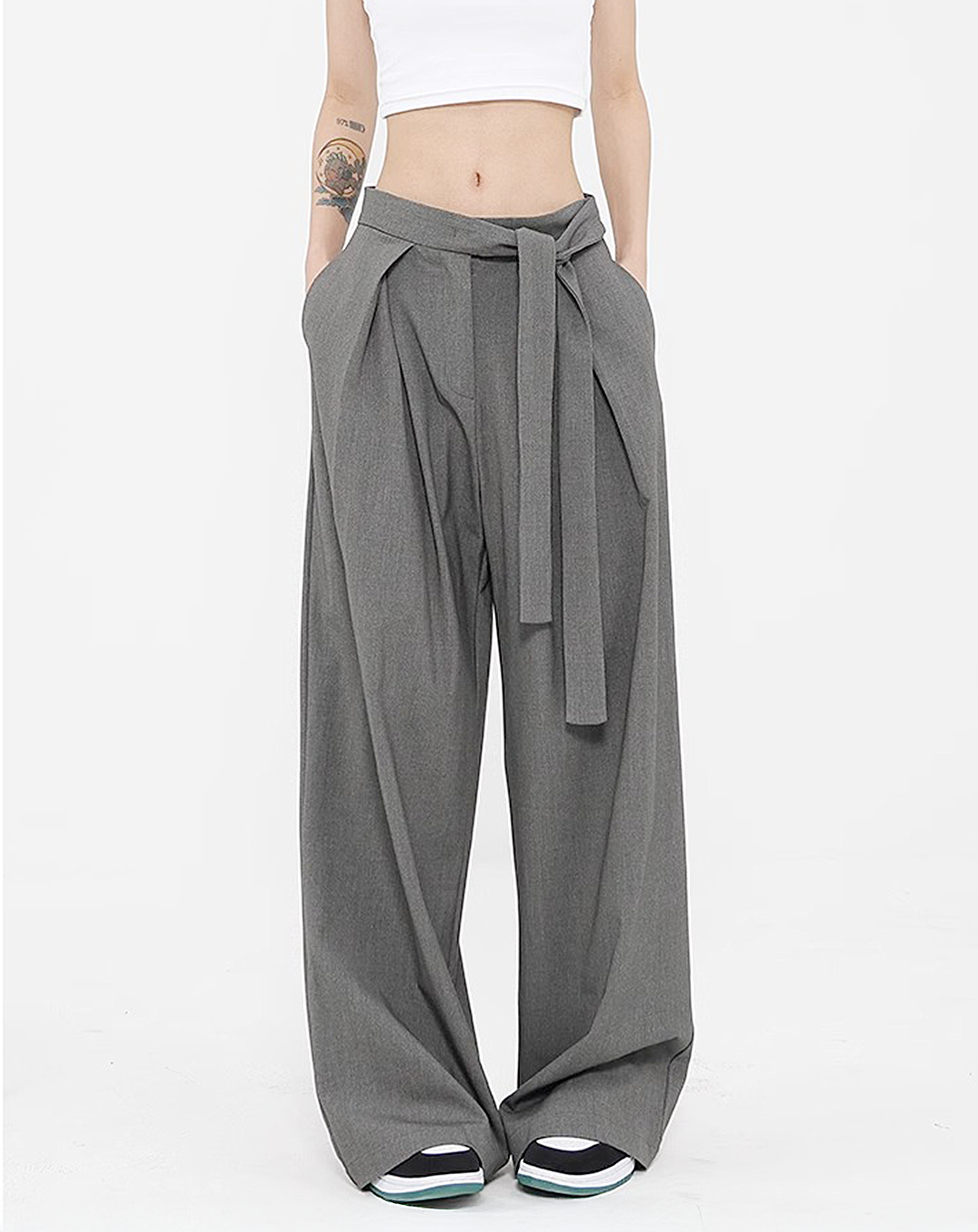 裾上げ済み】 deres drape pants ドレープパンツ グレー テーパード