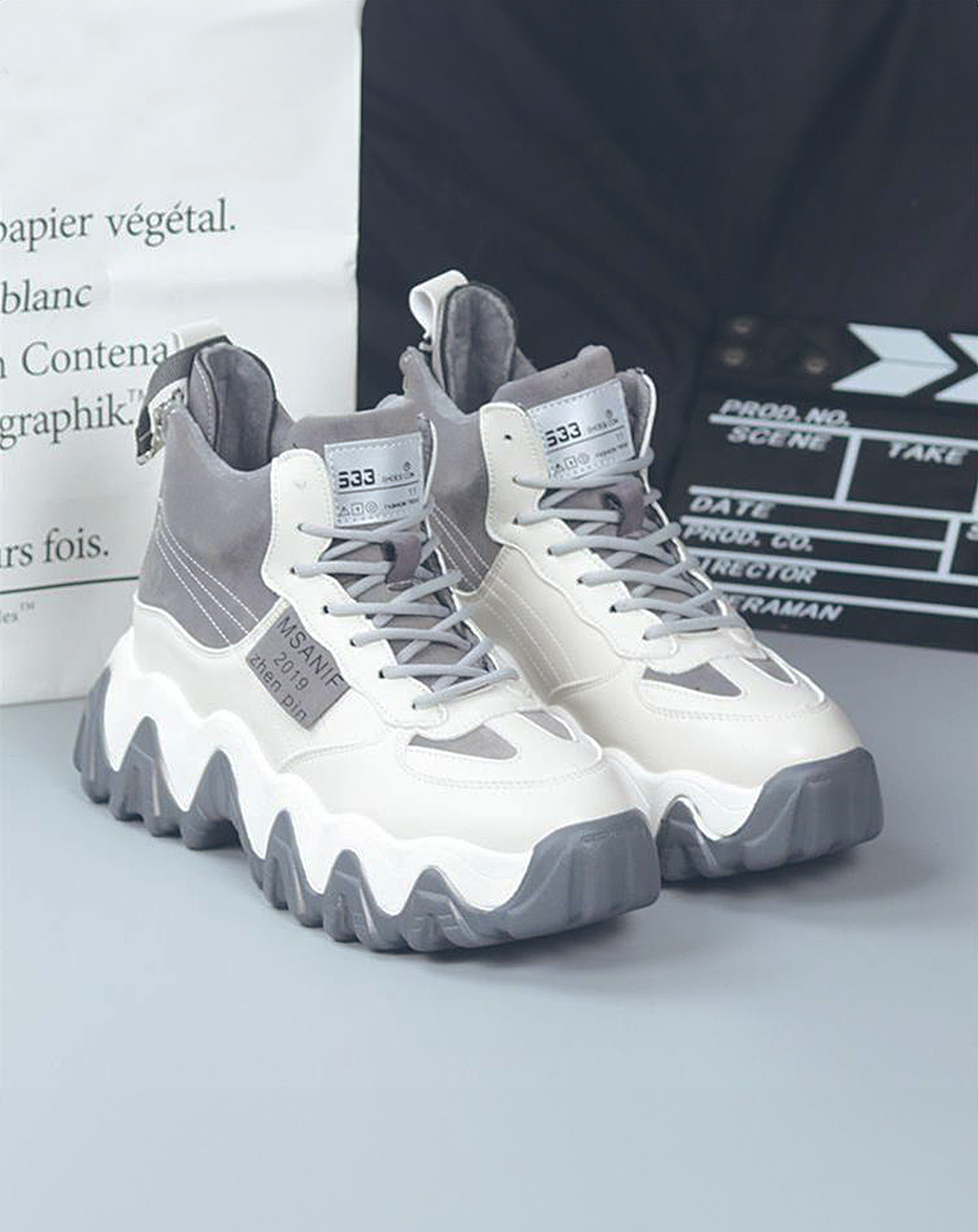 ♂♀本革/Wave Sole Zip Sneakers