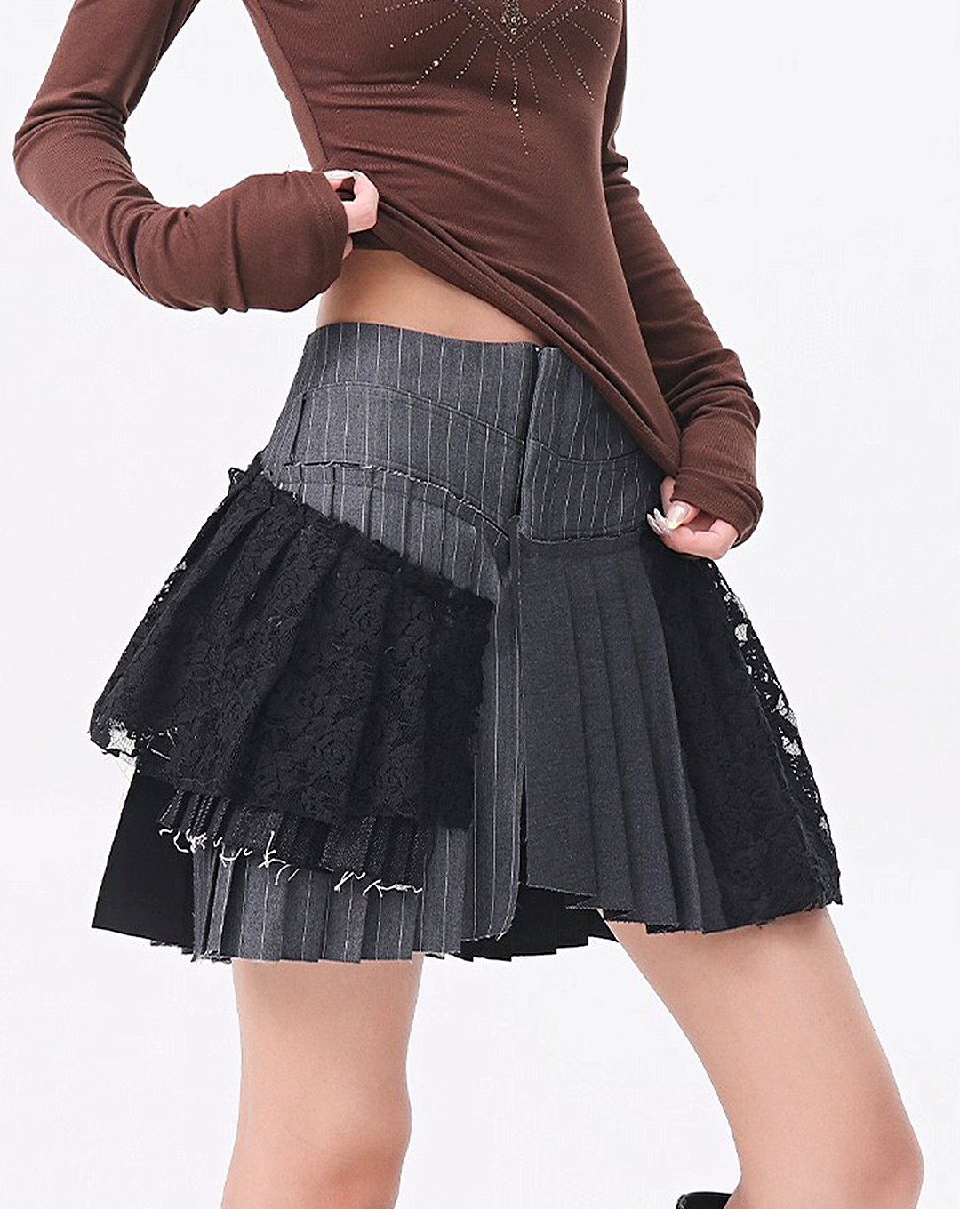 ♀Lace Patchwork Pleat Skirt