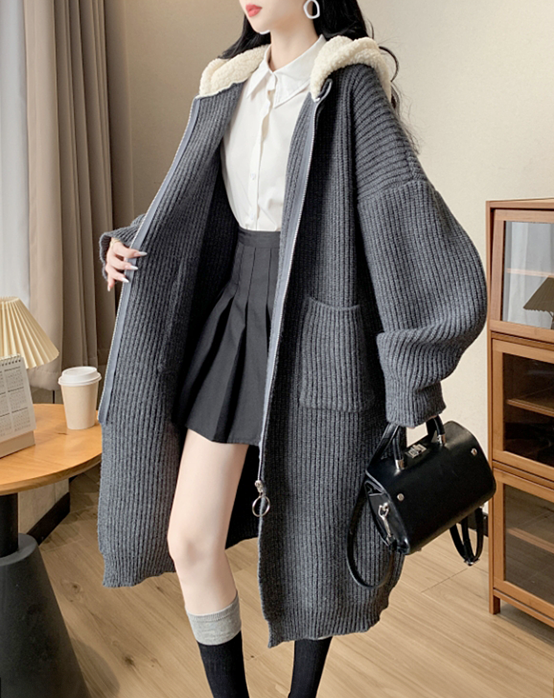 ♀Knit Hoodie Cardigan
