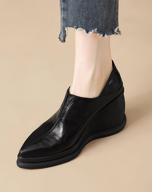 ♀本革/Pointed Toe Wedge Shoes