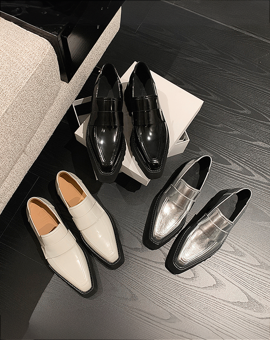 ♀本革/Chisel Toe Platform Loafers