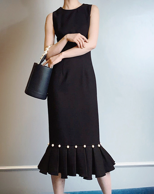 ♀Sleeveless Hem Frill Long Dress