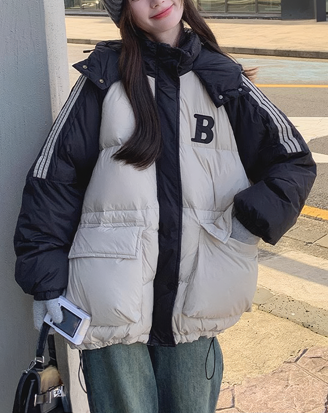 ♀Sleeve Stripe Warm Down