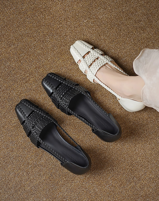 ♀本革/Woven Square Toe Shoes