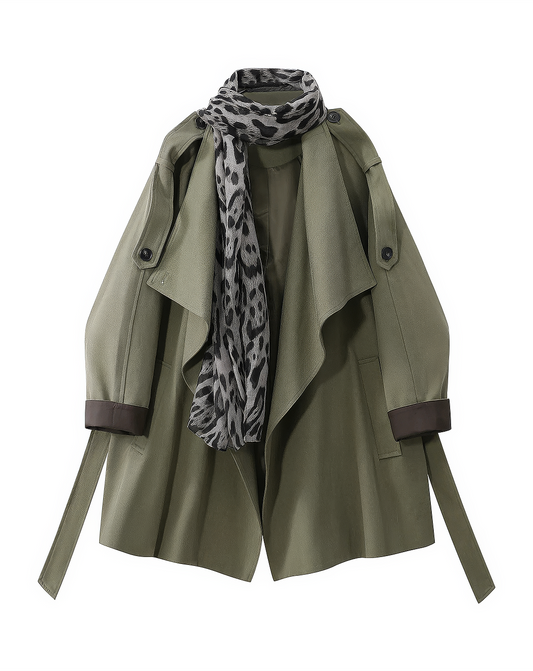 ♀Leopard Scarf Short Coat