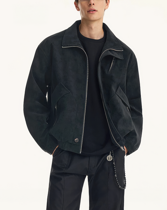 ♂♀Slant Zip Leather Jacket
