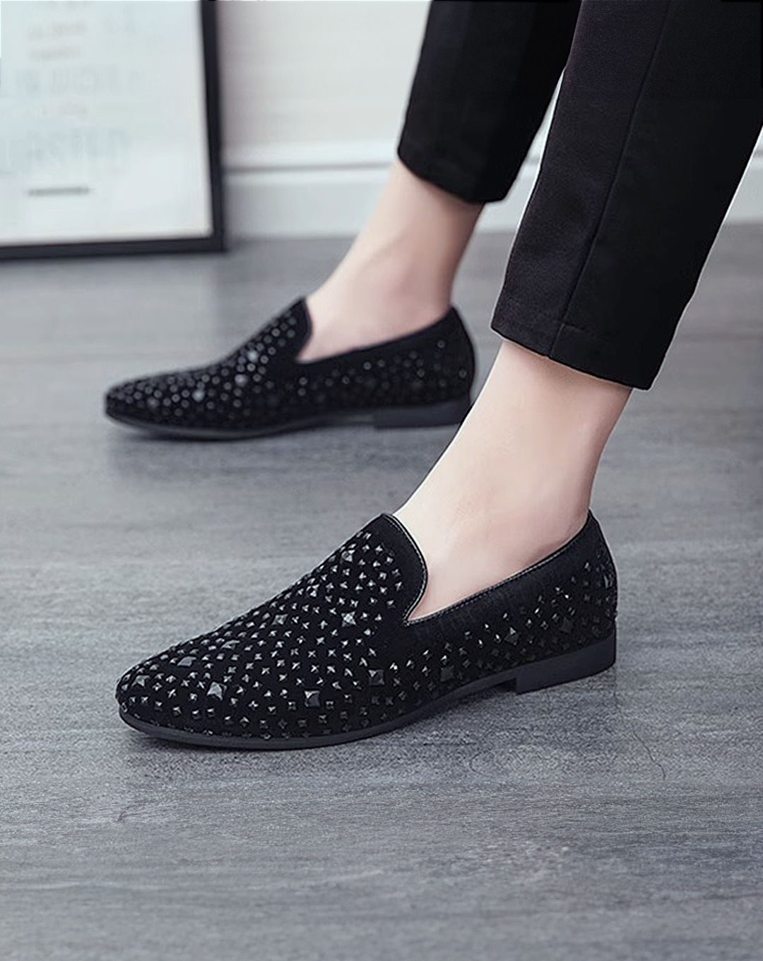 ♂Black Studded Loafers
