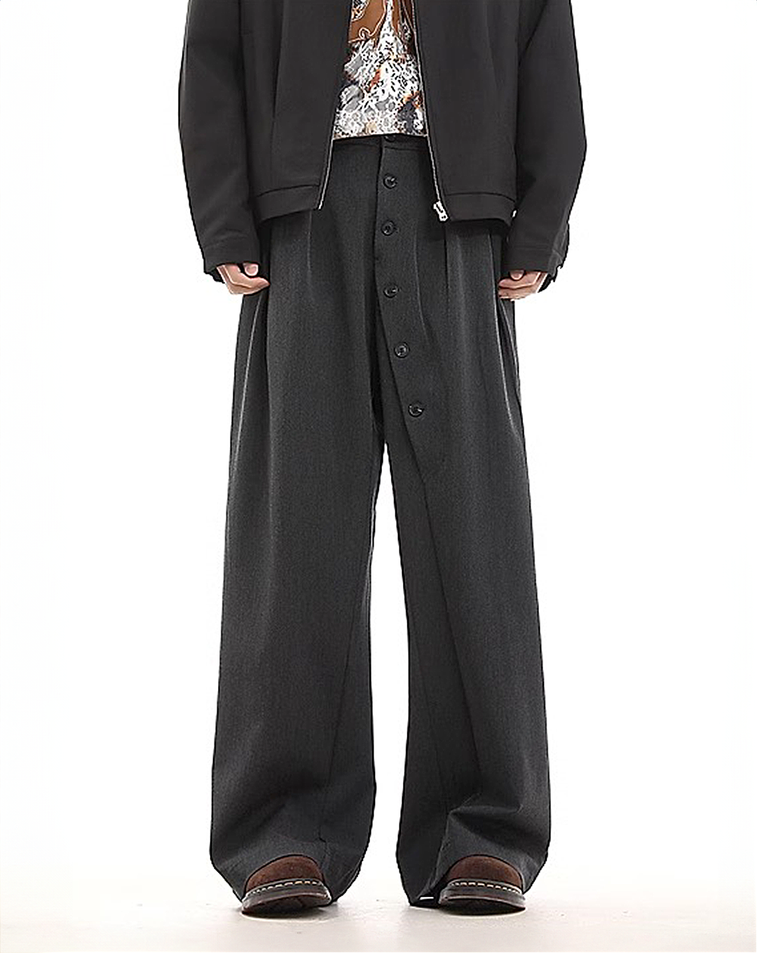 ♂Button Wide-Leg Pants
