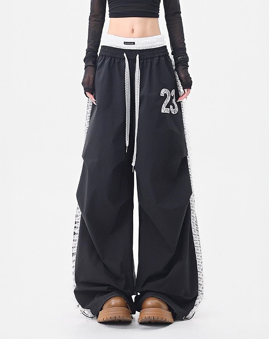 ♀Lace Trim Sporty Pants