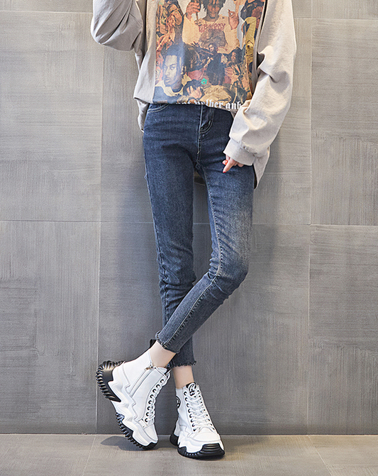 ♀本革/Jagged Platform High-Cut Sneakers