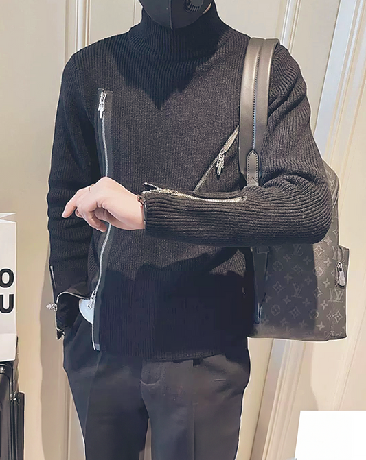 ♂Irregular Zip Design Knit