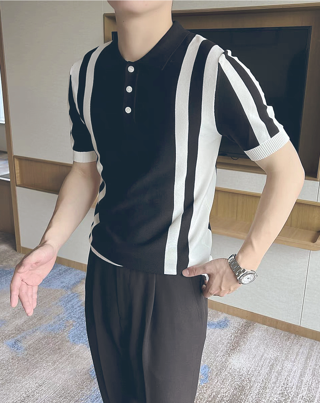 ♂Line Design Monotone Polo Shirt