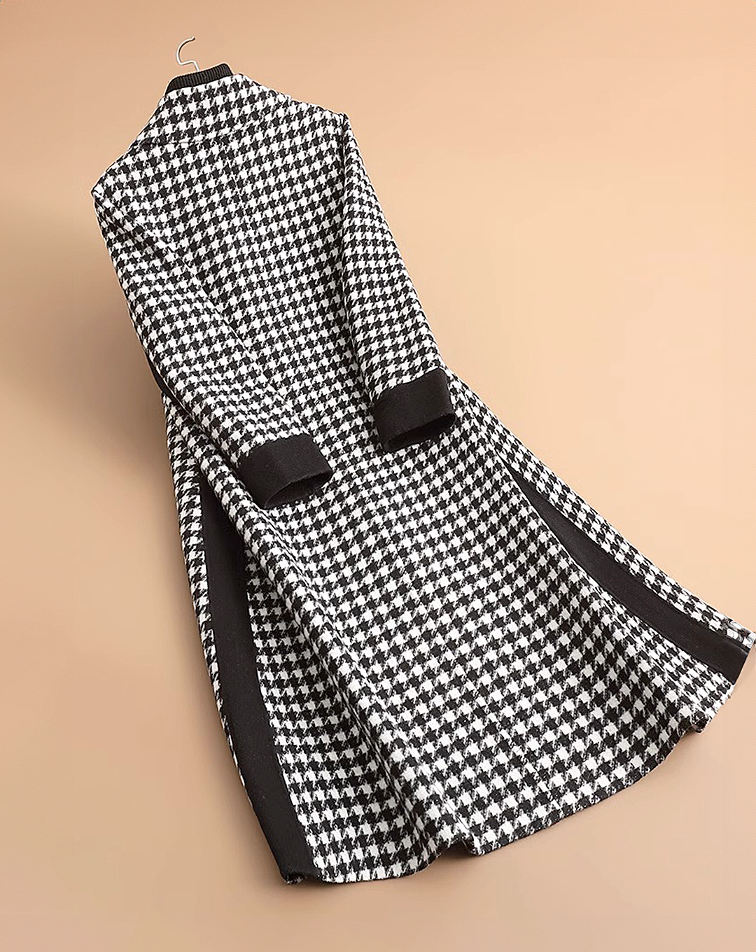 ♀Houndstooth Soutien Collar Coat