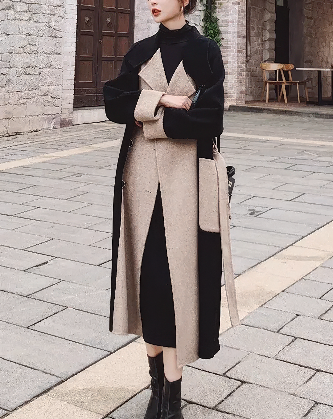 ♀Color Block Double Coat