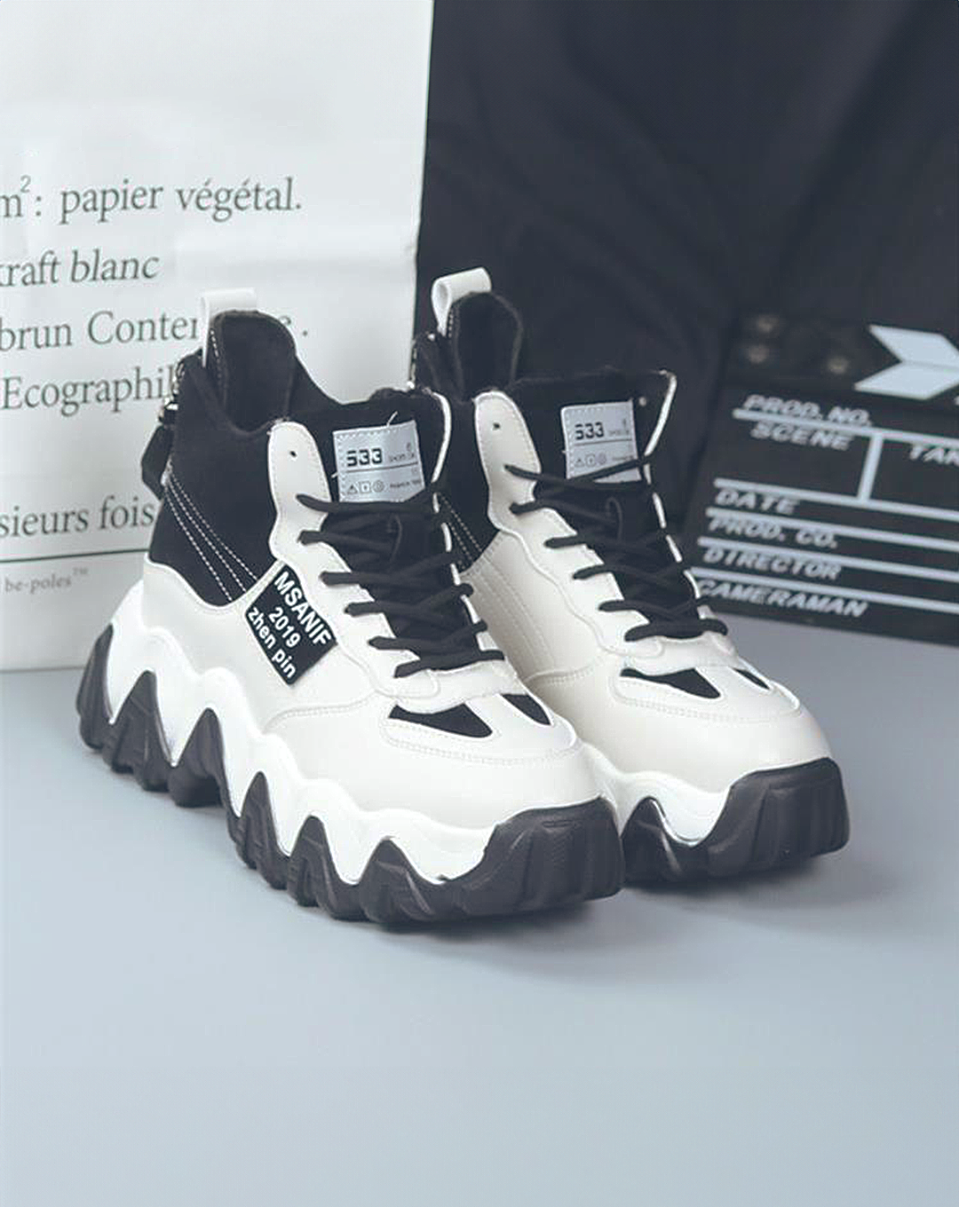 ♂♀本革/Wave Sole Zip Sneakers