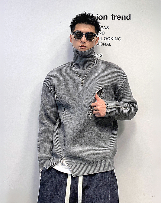 ♂High Neck Zip Knit