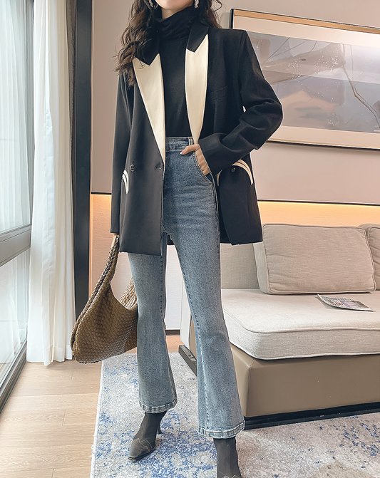 ♀Contrast Peaked Lapel Collar Jacket
