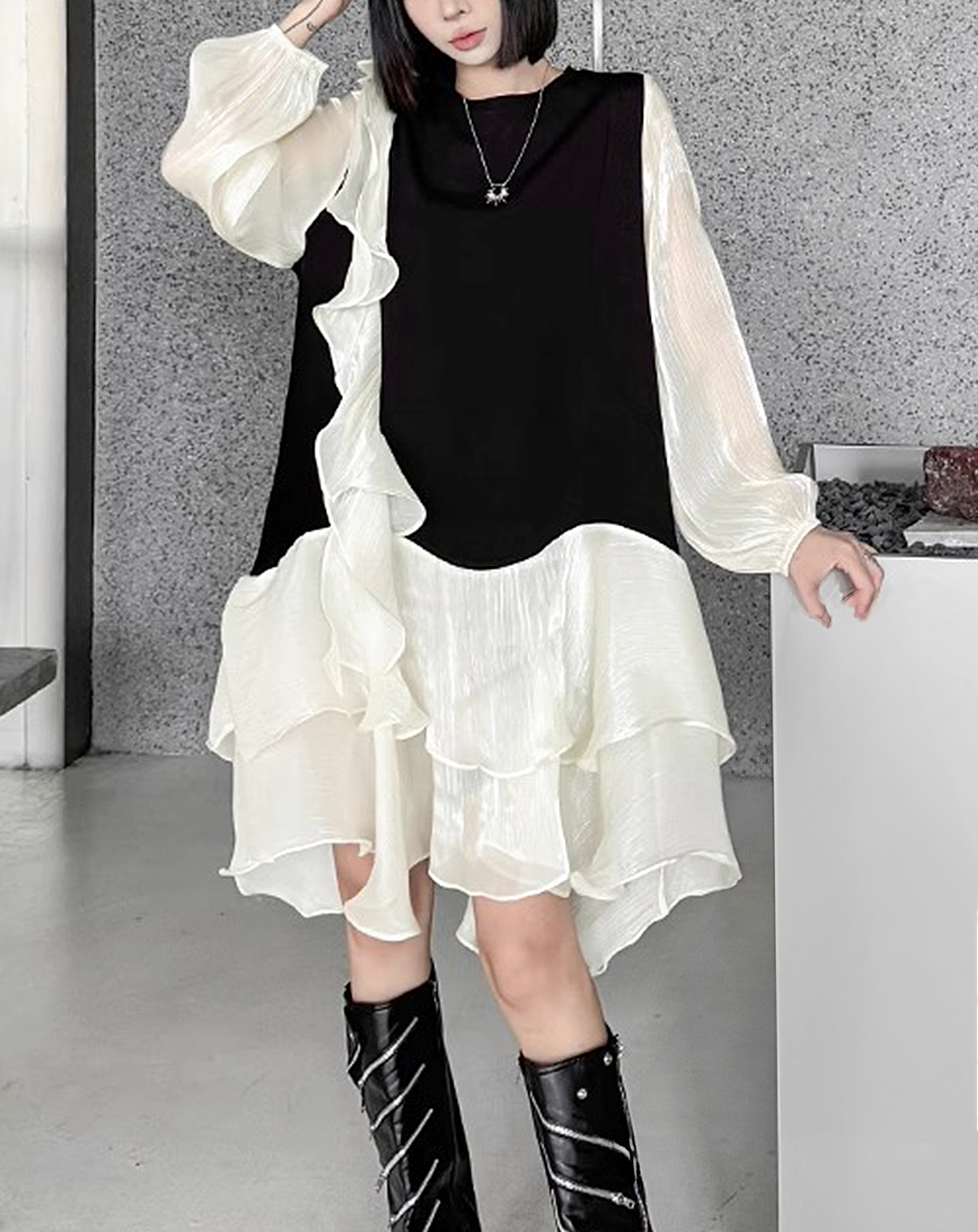 ♀Tiered Switching Dress
