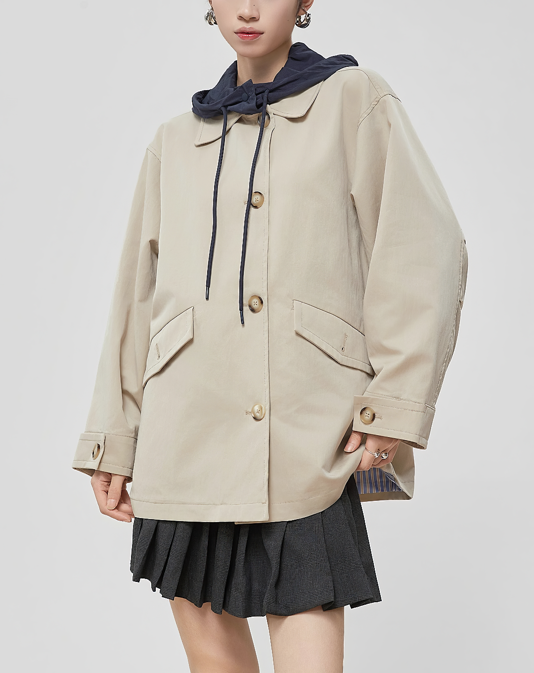 ♀Drawstring Hooded Field Jacket