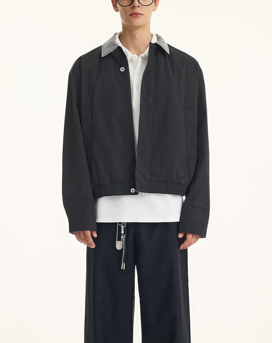 ♂♀Checked Collar Zip Jacket