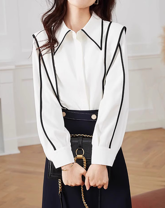 ♀Contrast Piping Collar Shirt