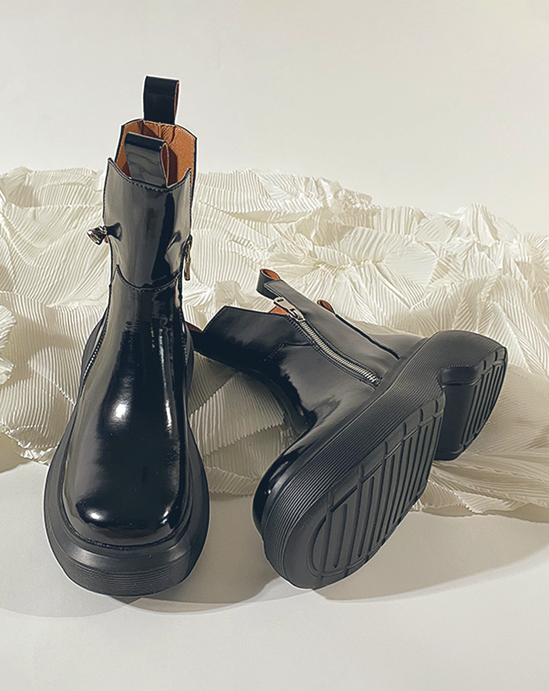 ♀Platform Zip Leather Boots