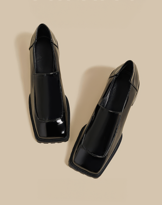 ♀Glossy Square Toe Loafers