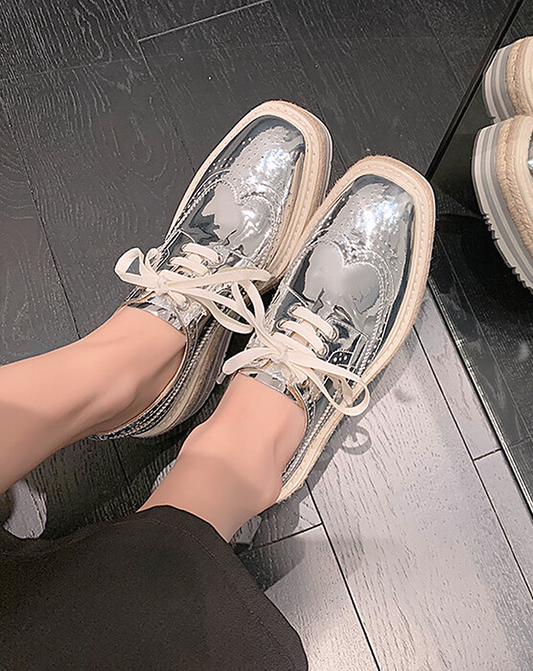 ♀本革/Wingtip Platform Leather Shoes