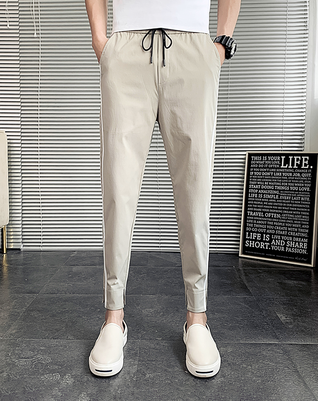 ♂Drawstring Line Pants
