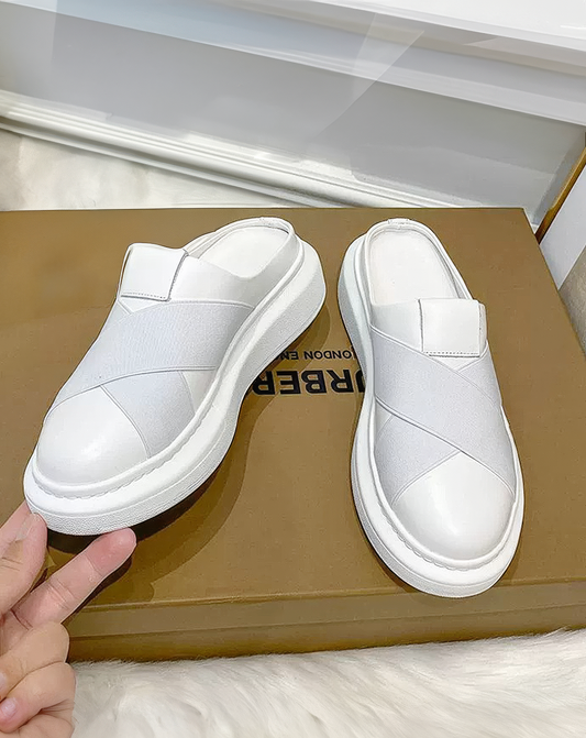 ♀本革/Cross Strap Platform Mules