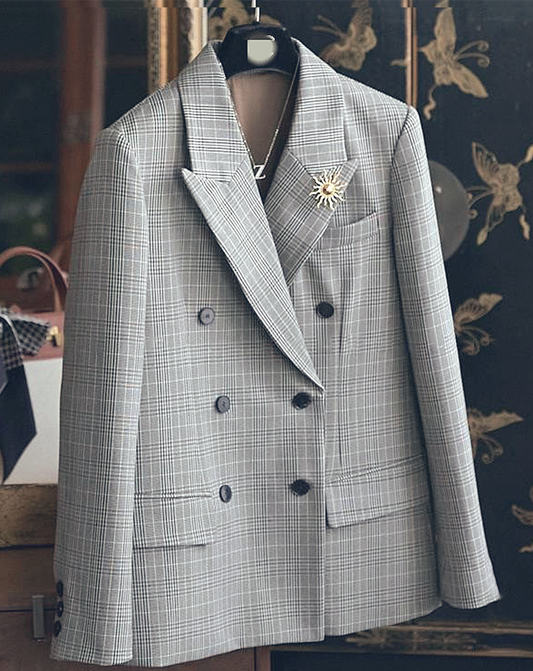 ♀Back Pleated Glen Check Jacket