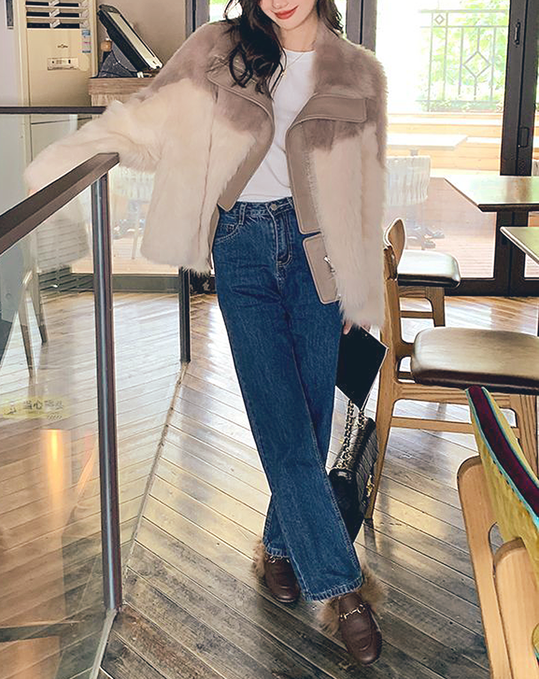 ♀Bicolor Fur Jacket
