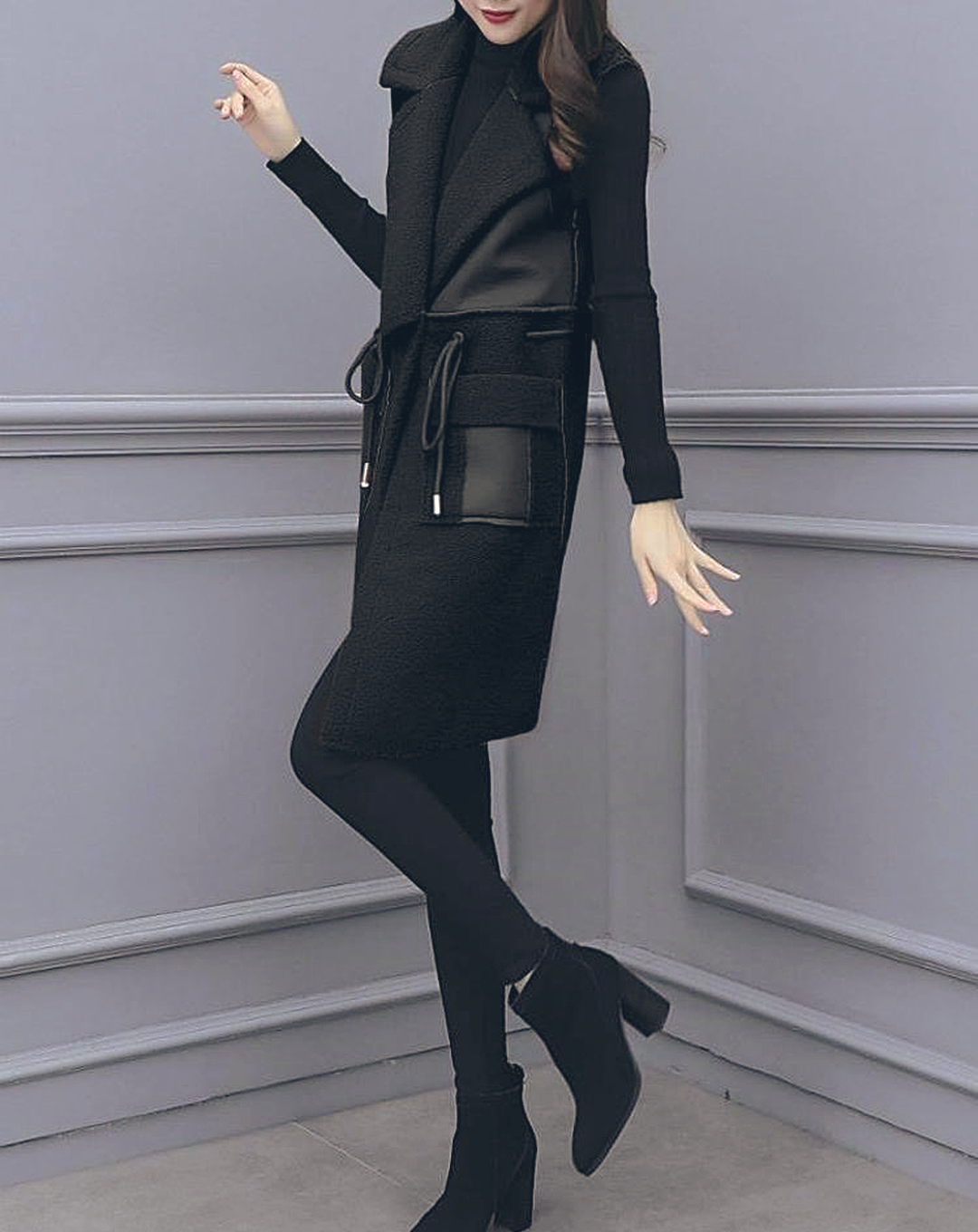♀Boa Long Vest Coat
