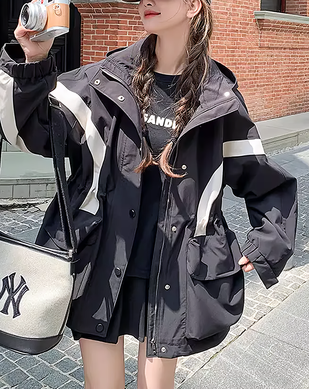 ♀Contrast Line Hooded Jacket