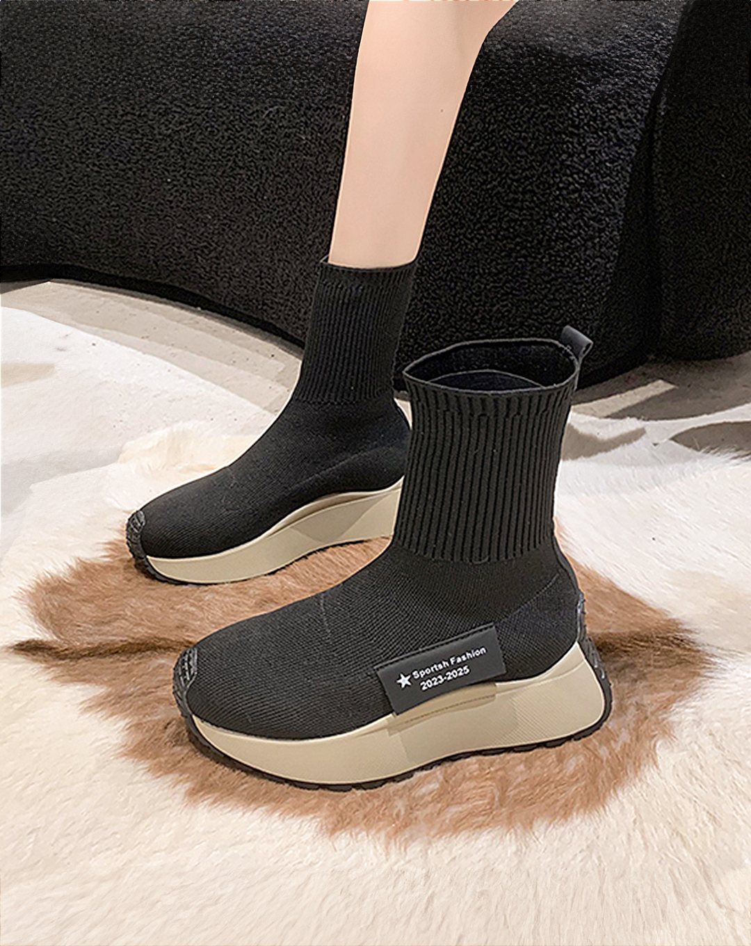♀Rolled Up Sole Sock Boots