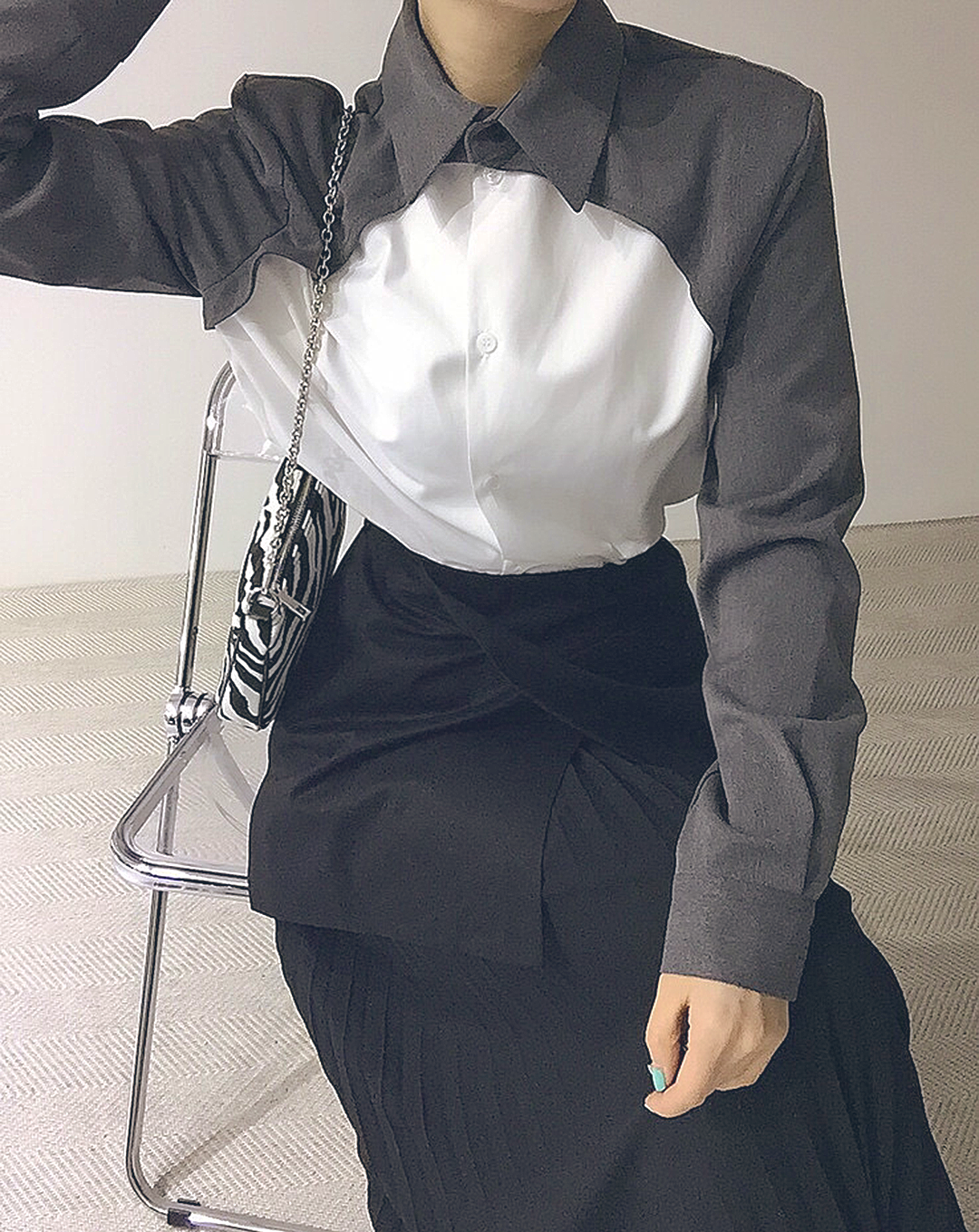 ♀Contrast Color Layered Shirt