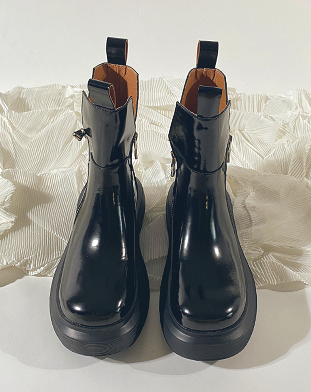 ♀Platform Zip Leather Boots