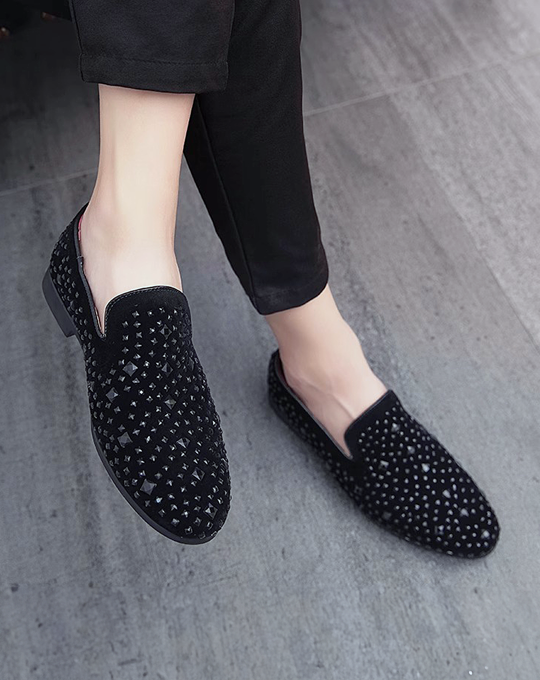 ♂Black Studded Loafers