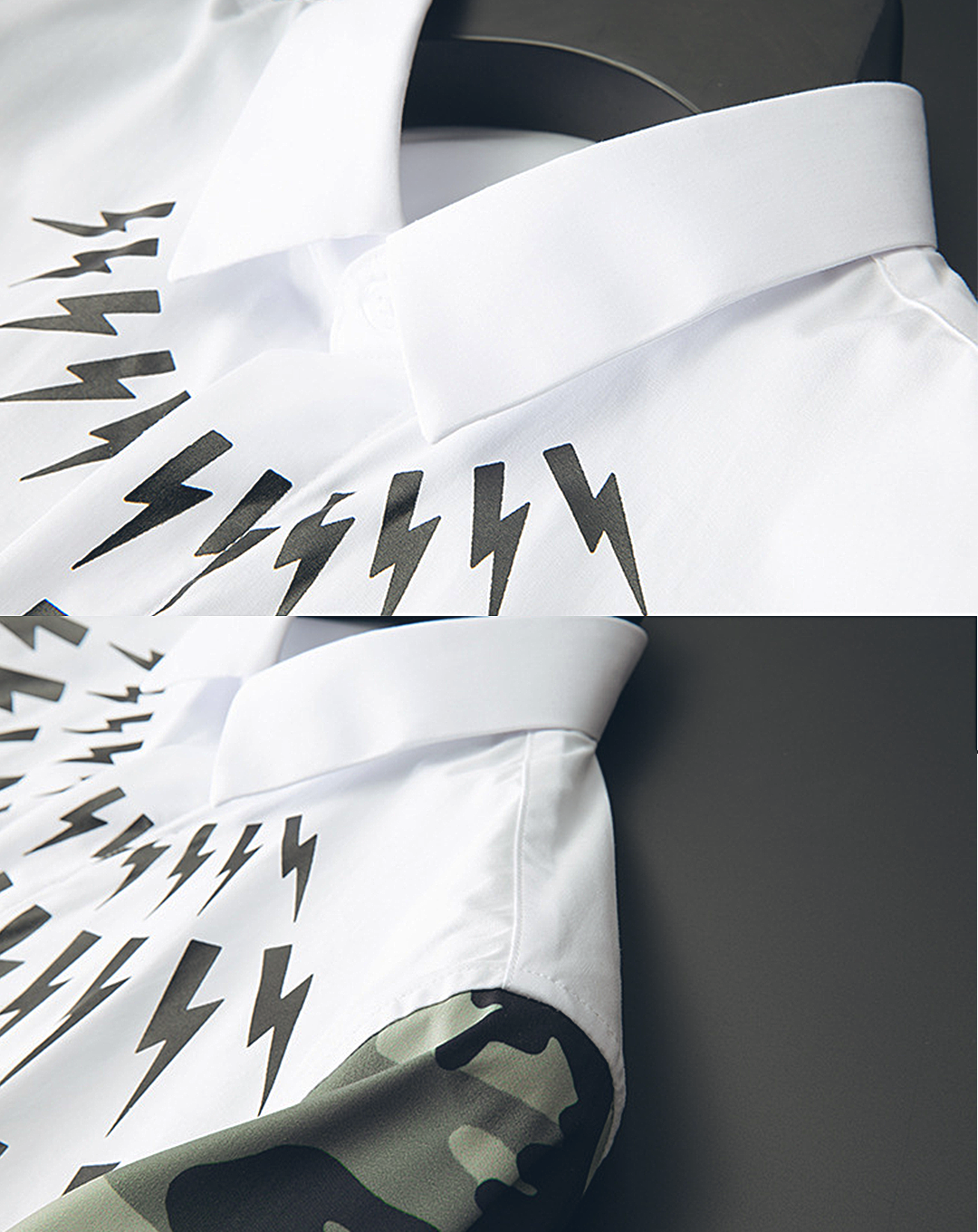 ♂Camo Print Sleeve Lightning Design Shirt