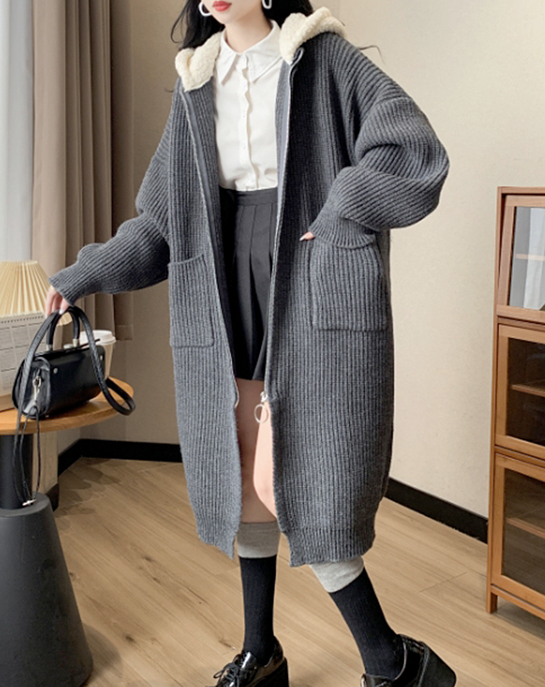 ♀Knit Hoodie Cardigan