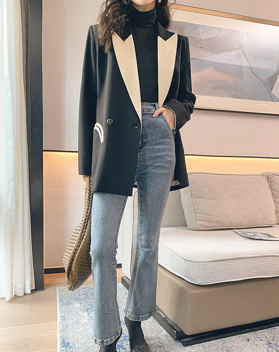 ♀Contrast Peaked Lapel Collar Jacket