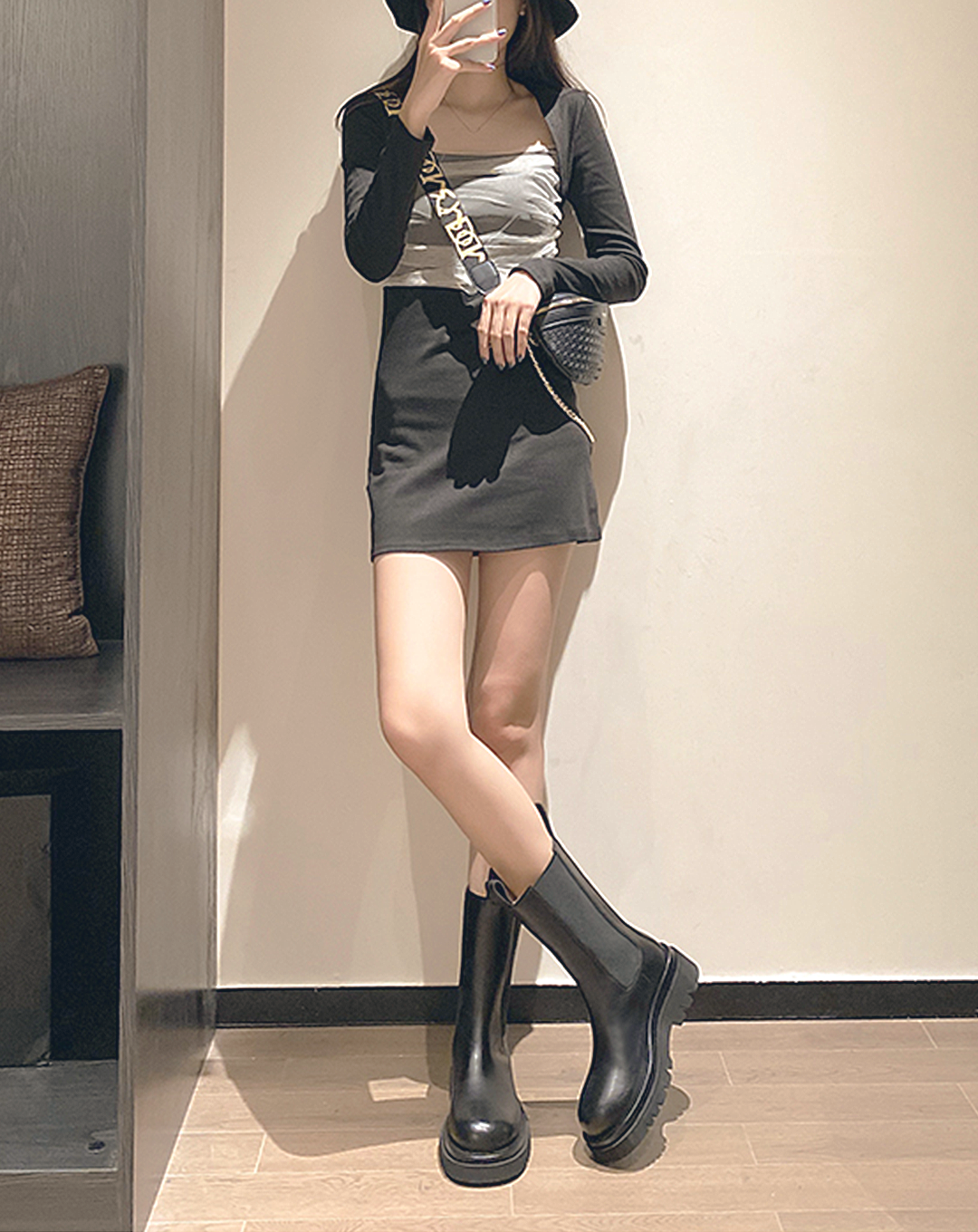 ♀本革/Rugged Sole Side Gore Boots